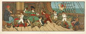 The Defeat of the Pirates from "Peter Pan", pub.1907 (colour litho)