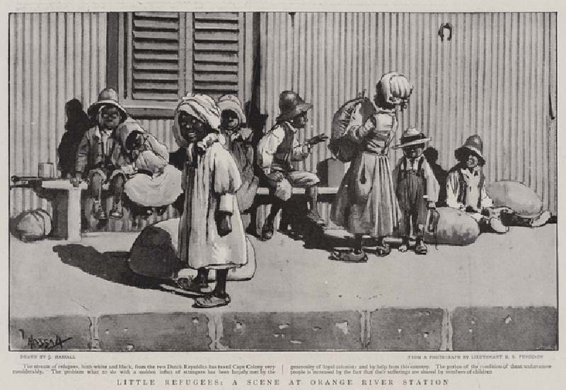 Little Refugees, a Scene at Orange River Station (litho) from John Hassall