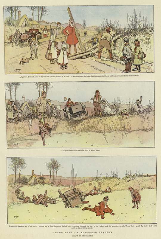 "Ware Wire", A Motor-Car Tragedy (colour litho) from John Hassall