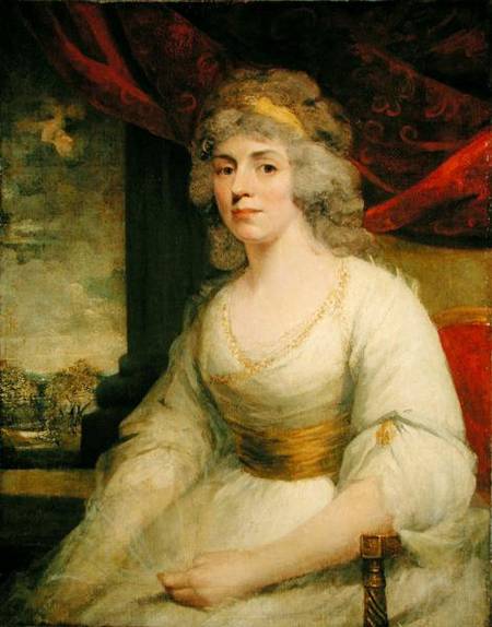 Portrait of Mrs. Billington seated, three quarter length in a white dress from John Hoppner