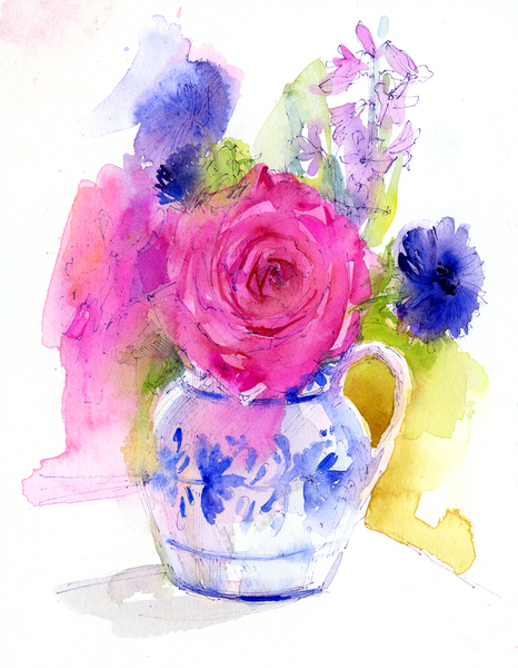 Rose and Cornflowers in Pitcher from John Keeling