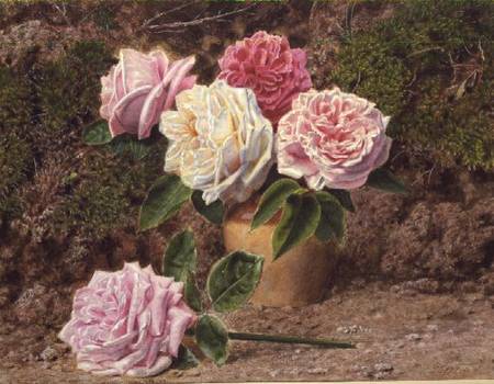 Roses in an Earthenware Vase by a Mossy Bank from John Sherrin
