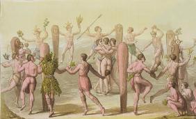 Indigenous Natives Doing a Ceremonial Dance (engraving)