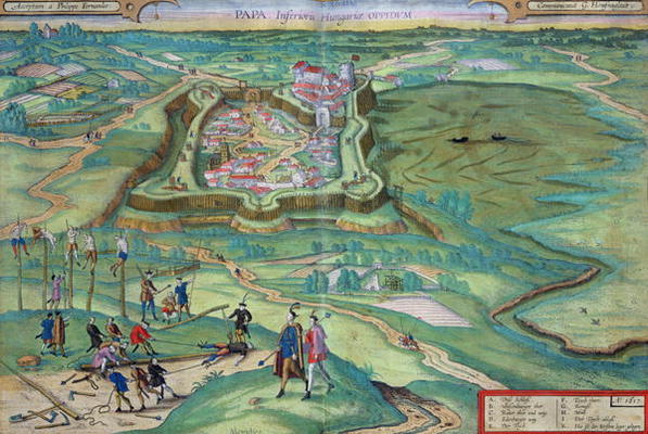 Map of Papa, from 'Civitates Orbis Terrarum' by Georg Braun (1541-1622) and Frans Hogenberg (1535-90 from Joris Hoefnagel