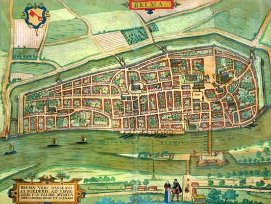 Map of Bremen, from 'Civitates Orbis Terrarum' by Georg Braun (1541-1622) and Frans Hogenberg (1535- from Joris Hoefnagel