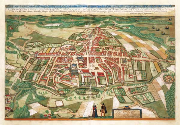 Map of Odense, from 'Civitates Orbis Terrarum' by Georg Braun (1541-1622) and Frans Hogenberg (1535- from Joris Hoefnagel