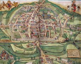 Map of Exeter, from 'Civitates Orbis Terrarum' by Georg Braun (1541-1622) and Frans Hogenberg (1535-