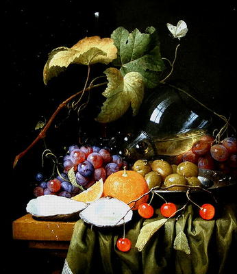 A Still Life of Fruits, Vines and an Oyster (oil on canvas) from Joris van Son