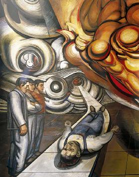 Workers world, victim of capitalism, Hospital de la Raza, detail of Auditorium ceiling with frescoes