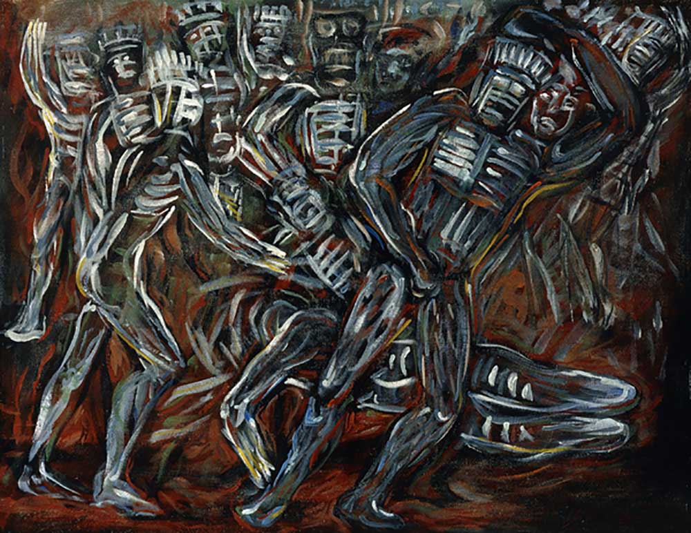 The White Gods; Los Teules, 1947 (oil on masonite) from José Clemente Orozco