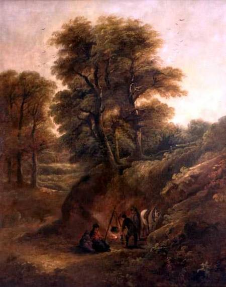 Wooded Landscape with Gypsies Round a Fire from Joseph Barker