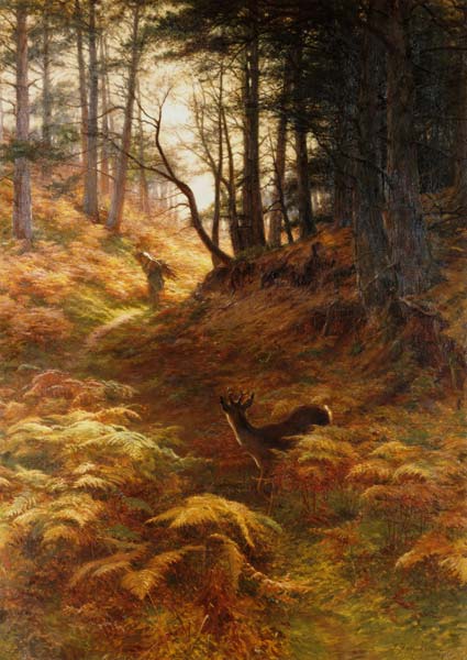 Woodland landscape with brushwood collector and roebuck from Joseph Farquharson