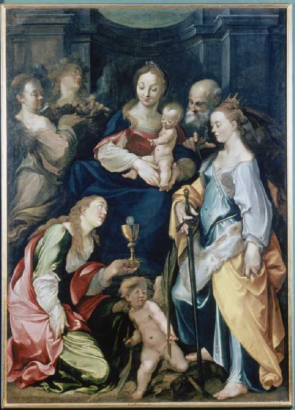 The Holy Family with angels as well as the hll. Barbara and Katharina. from Joseph Heintz the Elder