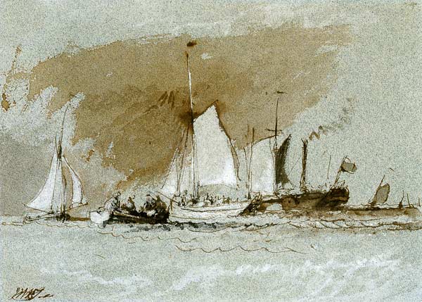 Fishing Boats at Sea, boarding a Steamer off the Isle of Wight from William Turner