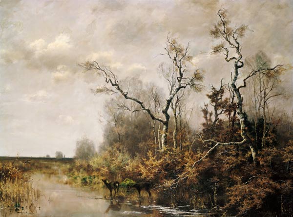 Bog landscape with two deer from Joseph Wenglein