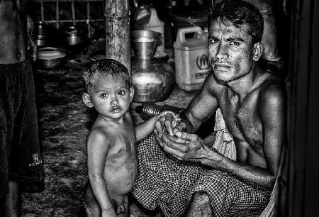 Rohingya refugee father and his son - Bangladesh