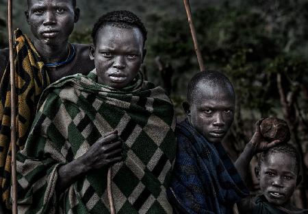 Surmi ethnic people in a row - Ethiopia