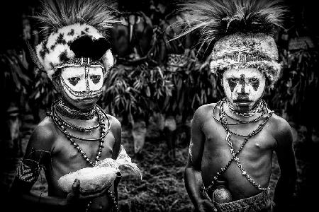 Two children at the Mt Hagen sing sing festival - Papua New Guinea