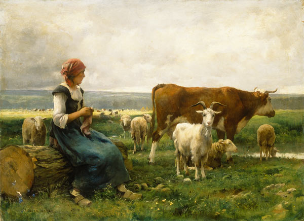 Hirtin with sheep, cow and goat from Julien Dupré