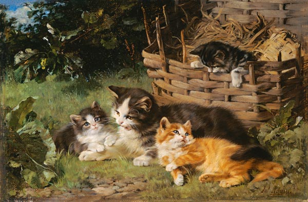Cat mother with three boys from Julius Adam