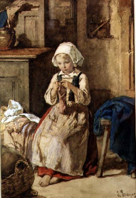 Young girl sewing from Julius Trayer
