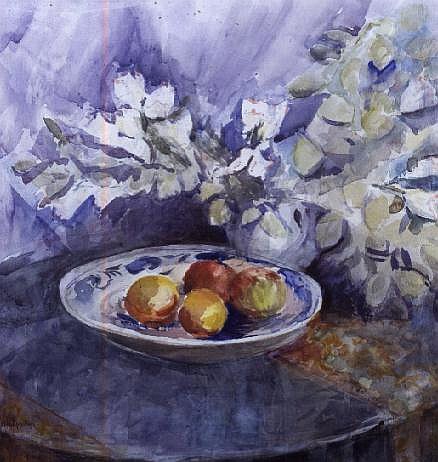 Still life of Apples and Flowers (w/c) from Karen  Armitage