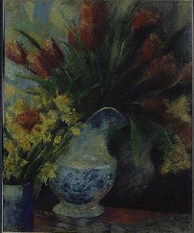 Ring Tulips in a Blue and White Pot (pastel) 