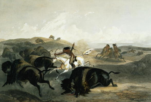 Indians Hunting the Bison, plate 31 from Volume 2 of 'Travels in the Interior of North America', eng from Karl Bodmer