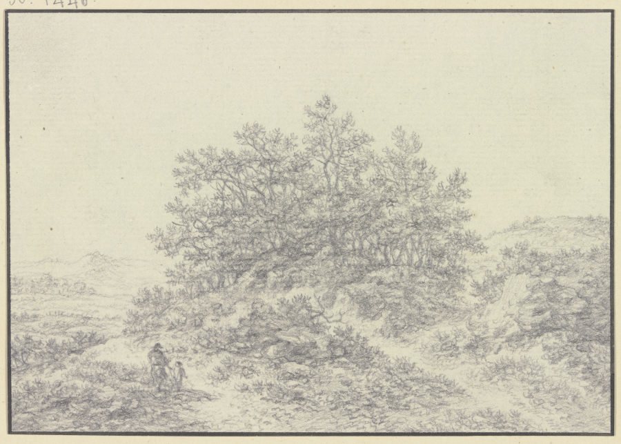 Baumpartie auf steinigem Gelände, im Vordergrund ein Mann und ein Kind from Karl Franz Kraul