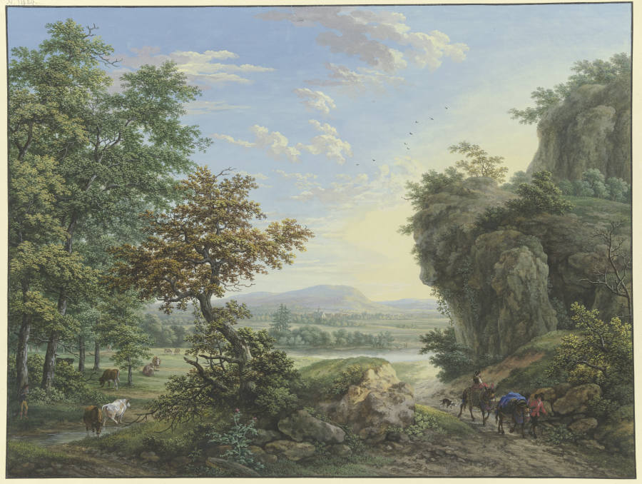 Wiesengrund an Fluß und Wald, rechts hohe Felsen from Karl Franz Kraul