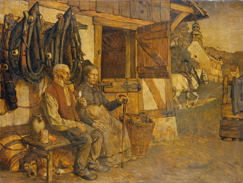 Feierabend, Bauernpaar vor dem Pferdestahl from Karl Friedrich (Fritz) Boehle
