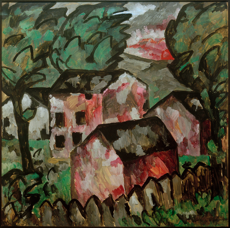 Landschaft mit drei roten Häusern from Kazimir Severinovich Malewitsch