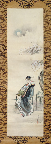 Courtesan out for a walk (pen & ink with wash on paper) from Katsushika Hokusai