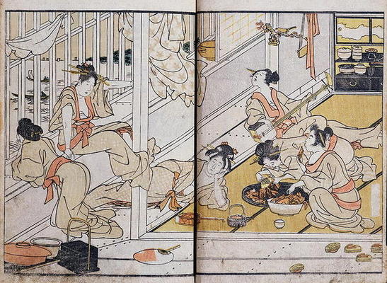 Women eating, from a Manga (colour woodblock print) from Katsushika Hokusai