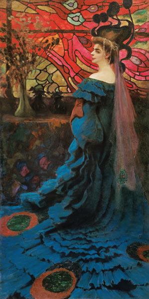 Woman in front of a glass window (the peacock) portrait the Zofia Borucinska. from Kazimierz Stabrowski