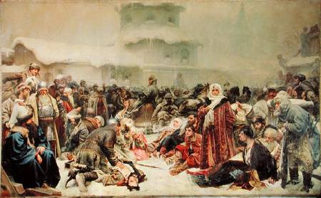 Destruction of Novgorod by Tsar Ivan III (1440-1505) from Klawdij Wassiljewitsch Lebedjeff