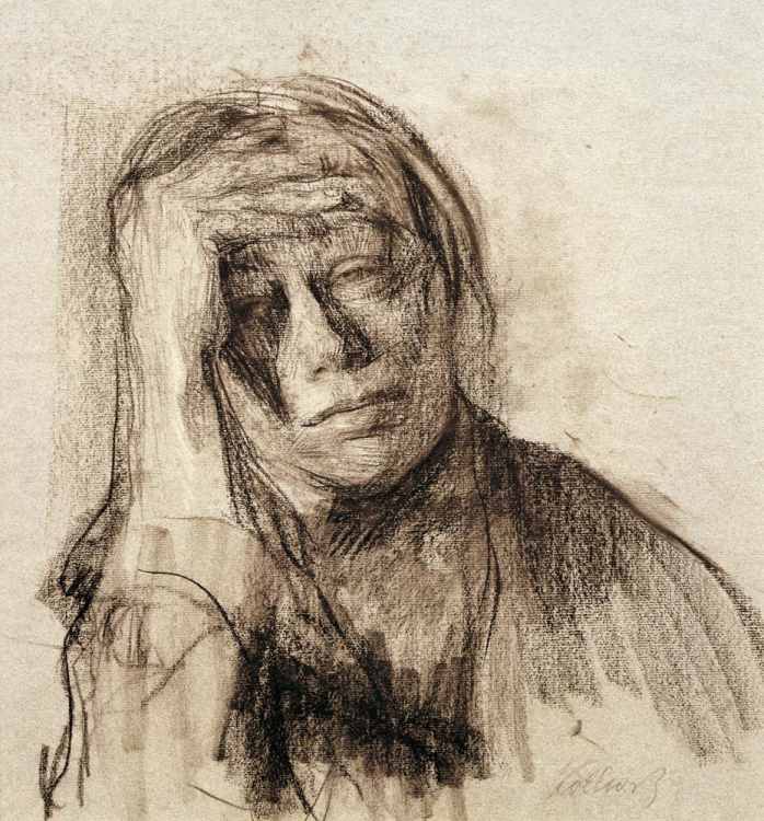 Self-portrait with stretched-out right arm, hand on forehead from Käthe Kollwitz