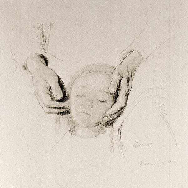 Head of a child in hands from Käthe Kollwitz