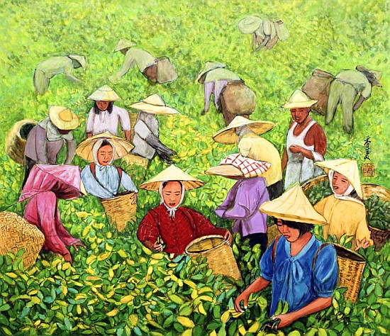 Tea Picking Girl, 1994 (gouache on silk)  from Komi  Chen