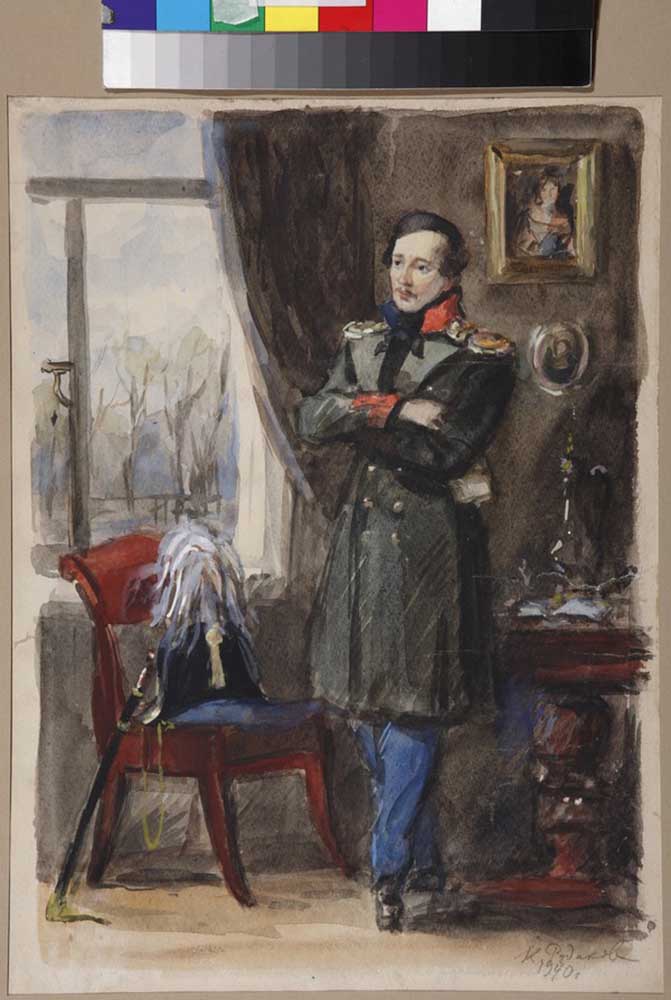 Portrait of the poet Mikhail Yuryevich Lermontov (1814-1841) from Konstantin Iwanowitsch Rudakow