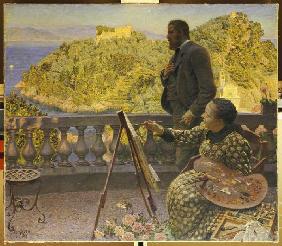 Friedrich III. and his wife on the terrace of the villa Carnavon