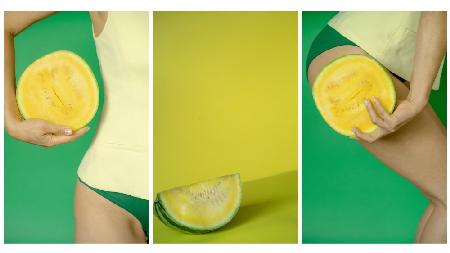 triptych with yellow watermelon