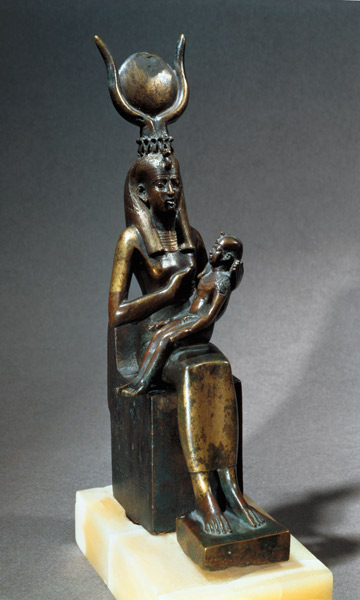 Statuette of the goddess Isis and the child Horus from Late Period Egyptian