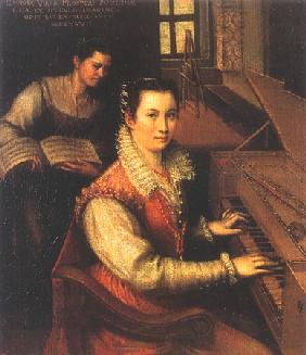 Alone portrait with maid at the spinet