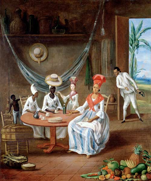 A Mulatto Woman with her White Daughter Visited by Negro Women in their House in Martinique from Le  Masurier