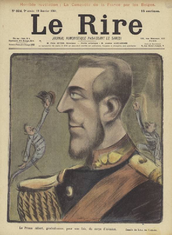 Prince Albert of Belgium, Illustration for Le Rire (colour litho) from Leal de Camara
