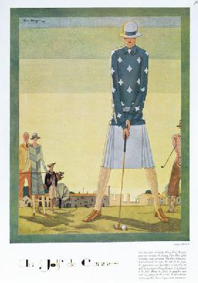 Golfing dress design by Jane Regny, fashion plate from Femina magazine, Christmas 1926 (colour litho