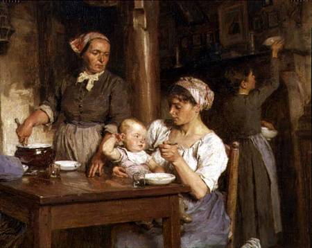 The Midday Meal, detail of feeding the baby from Leon Augustin Lhermite