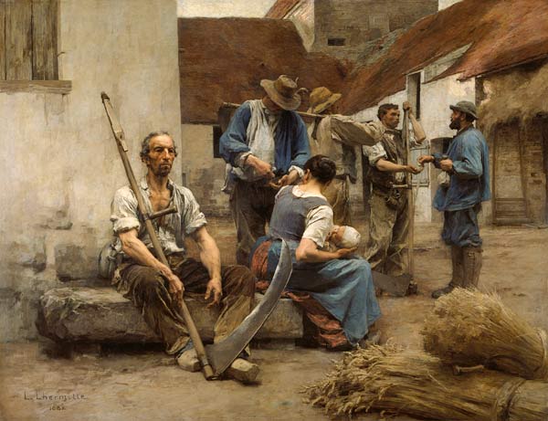 The Harvesters' Pay, after the original of 1882 (colour litho) from Leon Augustin Lhermitte