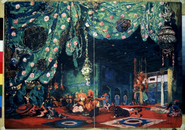 Stage design for the ballet Sheherazade by N. Rimsky-Korsakov from Leon Nikolajewitsch Bakst